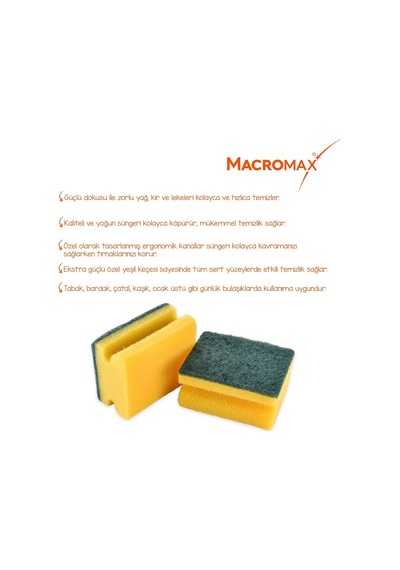 Macro Max Tırnak Koruyuculu Bulaşık Süngeri 8'li Paket Ergonomik Yeşil Klasik Sünger