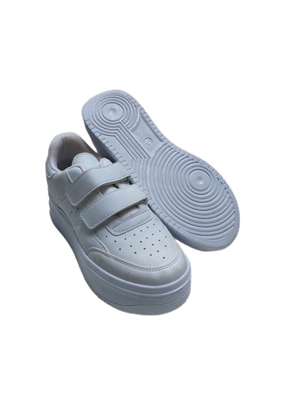 Ortopedik Yüksek Kaymaz Tabanlı Çift Cırtlı Unisex Spor Ayakkabı Beyaz