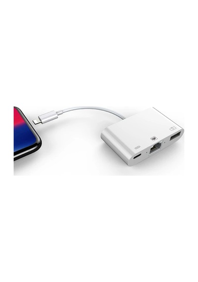 Apple iPhone Uyumlu/ipad 3in1 Ethernet Rj45 Ve Usb Kamera Adaptörü Nk107- 5775 Beyaz
