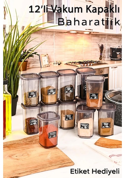 Mithra Life Mıt1135 1 Sızdırmaz Kapak Baharatlık Saklama Kabı I + Etiket Antrasit 450 ML 2 Adet Antrasit