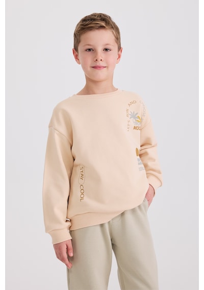 Panço Erkek Çocuk Baskılı Bej Sweatshirt 2611bk08002 Krem