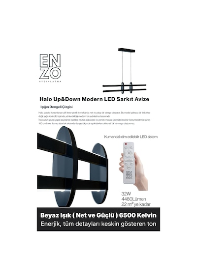 Halo Füme Lineer Led Sarkıt Avize Kumandalı Dim Edilebilir Yukarı & Aşağı Işık Altın - Beyaz Işık