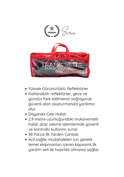 Trafikseti Trafik Seti Yangın Tüpü Reflektör Çantalı Tüvtürk Uyumlu Araç Çeki Halatı İlk Yardım Set
