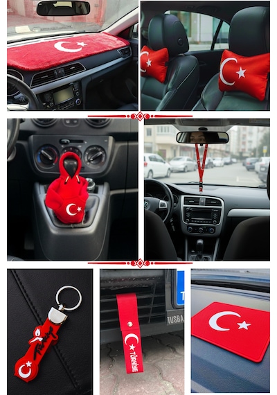 Türk Bayraklı Ayyıldız Desenli Torpido Üstü Koruyucu Pelüş Halı & Araç Oto Aksesuar Seti 1