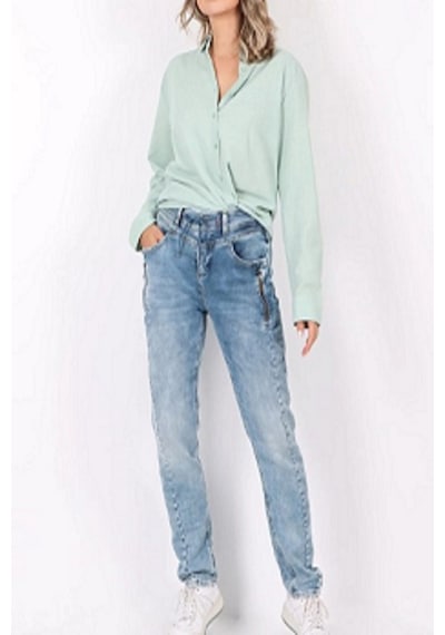 Kadın Street One Önden Bağcıklı Yıkamalı Mavi Denim Kot Pantolon Mavi