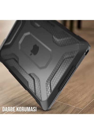 Apple Uyumlu MacBook Air Kılıf Hardcase Touch Id A1932 2018/2019 Outdoor Sc Siyah