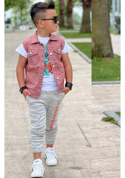 Riccotarz Erkek Çocuk Kaplan Detaylı T-shirt Sırt Baskılı Kolsuz Pudra Jean Ceket Kargo Cepli Alt Üst Takım Pudra Riccotarz Erkek Çocuk Kaplan Detaylı T-shirt Sırt Baskılı Kolsuz Pudra Jean Ceket Kargo Cepli Alt Üst Takım Pudra