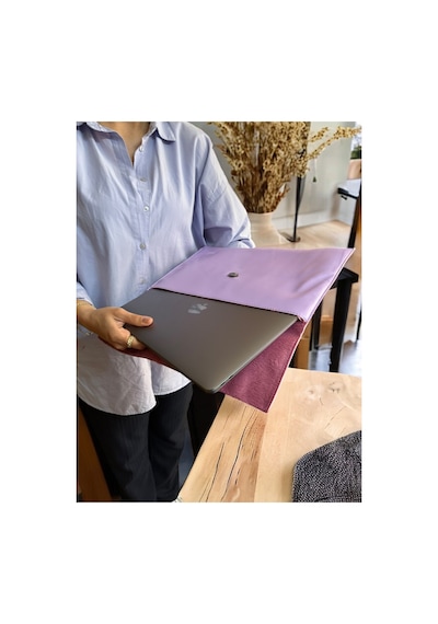 Plush Studıo Istanbul Mor Deri Laptop Ve Evrak Çantası Peluş Astarlı 36 26 Cm Mor Mor