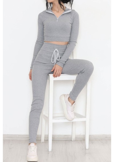Mokashopin - Fermuarlı Crop Takım Gri - 12130.1748. 001