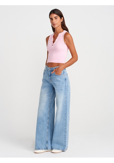 Dilvin 21005 Yıkama Efetkli Crop Top-pembe Pembe