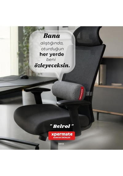 Belrol Bel Destek Yastığı Seyahat Sırt Bel Destek Minderi Yıkanabilir Kılıflı Antrasit