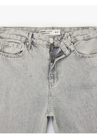 Koton Normal Bel Taş Detaylı Pamuklu Geniş Paça Denim Pantolon - Wide Leg Jean Gri 6sal40006md Gri Koton Normal Bel Taş Detaylı Pamuklu Geniş Paça Denim Pantolon - Wide Leg Jean Gri 6sal40006md Gri