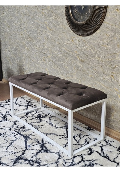 Zafir Beyaz Boyalı Diktörtgen 100 Cm X 40 Cm Oturak Puf - Bench - Makyaj Oturağı - Oturak Kahverengi