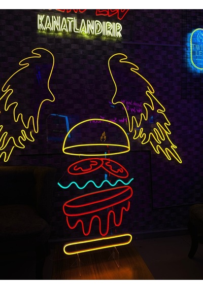Hamburger Figürlü Neon Tabela Kırmızı