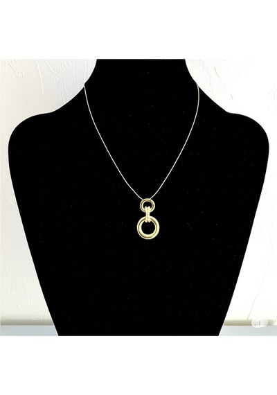 Çelik Gold Halka Tasarımlı Kadın Kolye - 45 Cm Çok Renkli