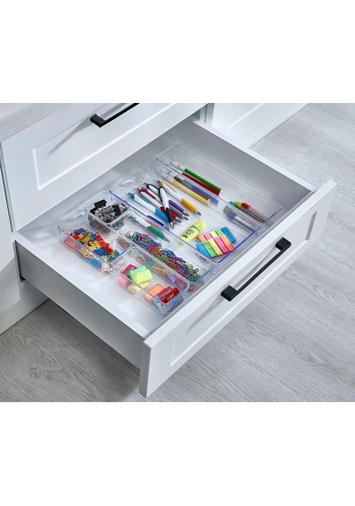 6'lı Şeffaf Çekmece Düzenleyici Seti Plastik Organizer Kutular Makyaj, Ofis, Mutfak Ve Banyo Düzeni İçin 6 Farklı Boyda Şeffaf Kutu