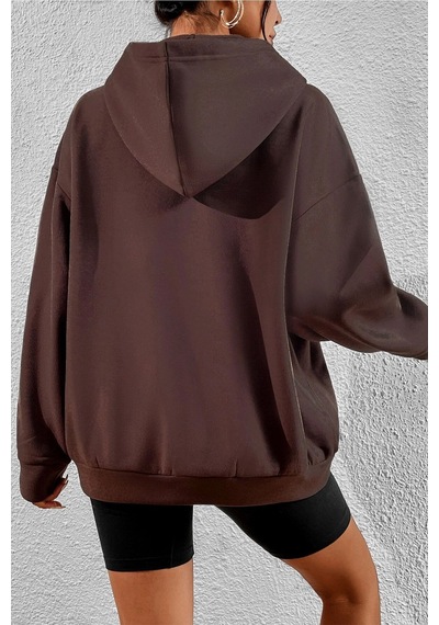Uyguntarz Unisex Over Thinking Baskılı Sweatshirt Kahverengi