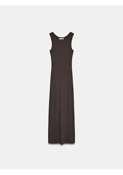 Dilvin 91652 Fitilli Midi Elbise-koyu Kahve