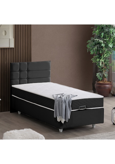 Almada Tek Kişilik Baza Başlık Letto Yatak Seti - Antrasit 120 x 200