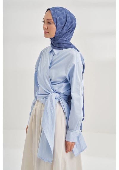 Armanda Cotton Monogram Geometrik Desen Şal 3120 İndigo