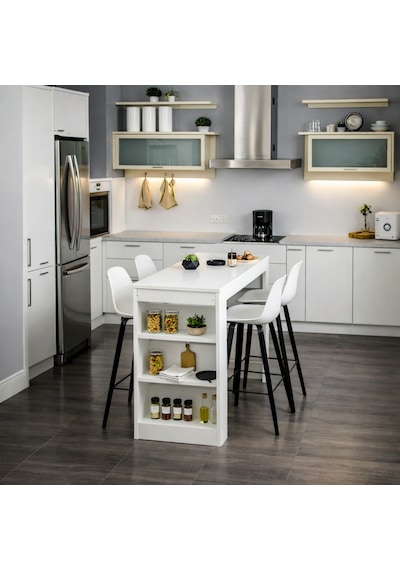 Solo Modern Ada Mutfak Masası Raflı Yemek Masası - Beyaz Beyaz