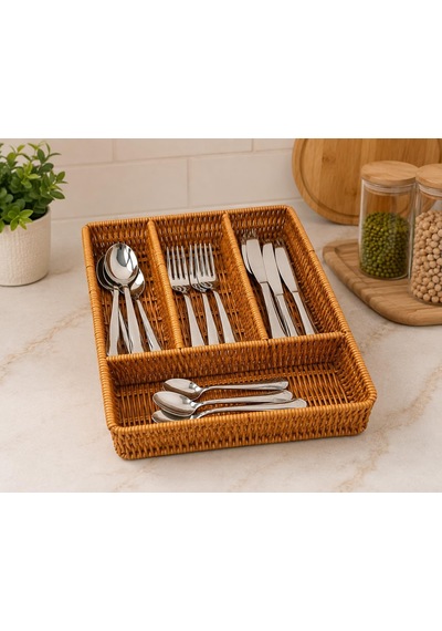 Tr Çekmece İçi Kaşıklık Hasır Görünümlü Rattan 4 Bölmeli Çatallık Bıçaklık, Düzenleyici Organizer, Genel