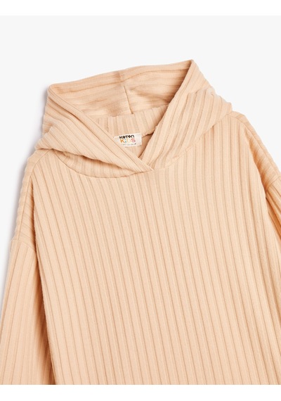 Koton Kapşonlu Sweatshirt Fitilli Yumuşak Dokulu Deve Tüyü 4wkg10218ak Taba
