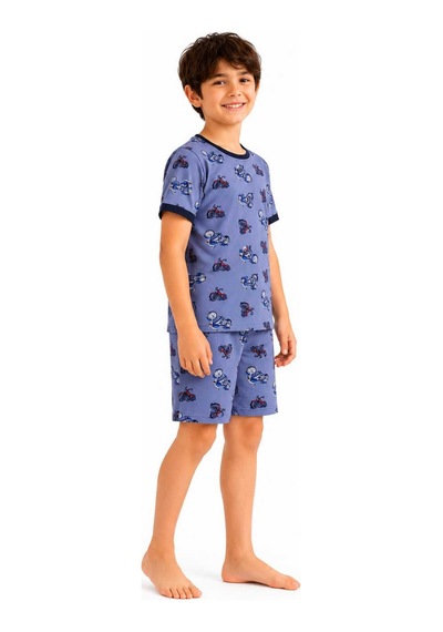 Tenra Erkek Çocuk Pamuklu Şortlu Pijama Takımı 3-12 Yaş Mavi