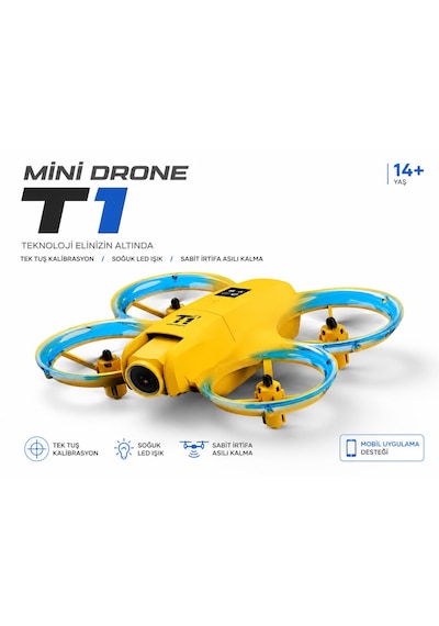 T1 Mini 1080 Full Hd Kameralı 360 Dönüşlü Drone Led Işıklı 4 Pervaneli Dron Sabit İrtifa Asılı Kalma Kameralı Tek Tu Kalibrasyon Hava Dronu Hobi Foto Ve Video Çekimi Uygulamadan Kontrol