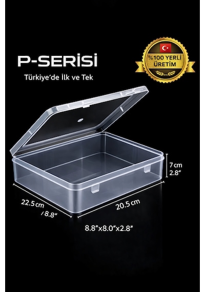 P-serisi Pb-1 Plastik Büyük Kutu 22.5x20.5x7.5 Cm Şeffaf Beyaz