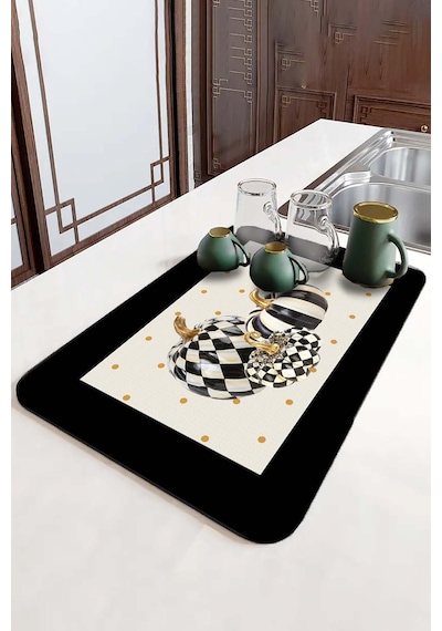 Krem Bal Kabağı Temalı Microfiber Bulaşık Kurutma Matı Mm020
