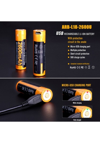 Li-ion Pil 18650, Usb Şarj Fonksiyonu İle Çoklu Korumalı, 70x18.6mm Accucell Accusafe İle 1 Adet