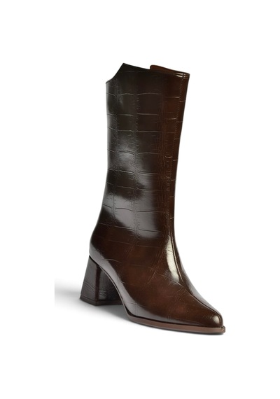 Fox Shoes Z758292511 Kahverengi Kroko Baskılı Kalın Topuklu Kadın Bot