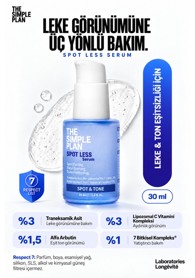 The Simple Plan Spot Less Leke & Ton Eşitleme Bakım Seti - Serum + Temizleyici Uyku Maskesi Hediyeli 2'li