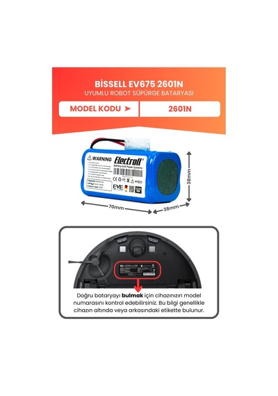 Bissell Ev675 2601n Uyumlu Batarya Yüksek Kapasite 2800mah Pil Robot Süpürge Bataryası Değişimi