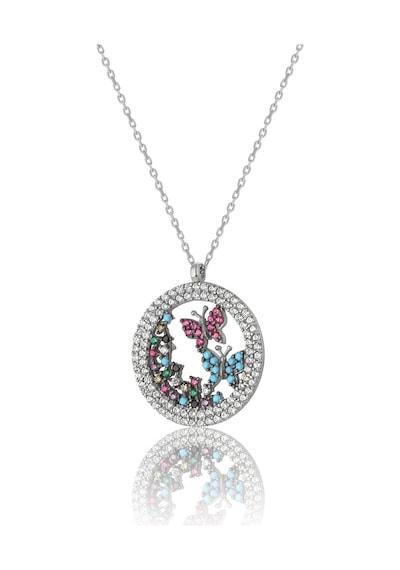 Zanaatsilver 925 Ayar Gümüş Renkli Zirkon Taşlı Özgür Kelebekler Modeli Kolye