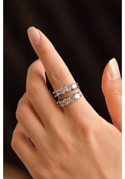 Roza Silver Zirkon Taşlı Spiral Ayarlanabilir Elişi Otantik Gümüş Yüzük 925 Rr10015