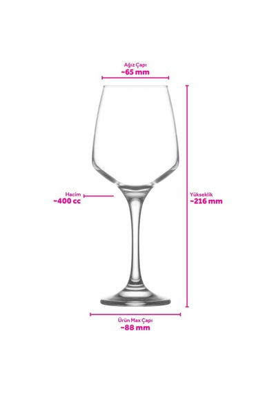Lav Lal Cam Goblet 6'lı 400 ml Ayaklı (Şarap Kadehi , Kokteyl Bardağı)