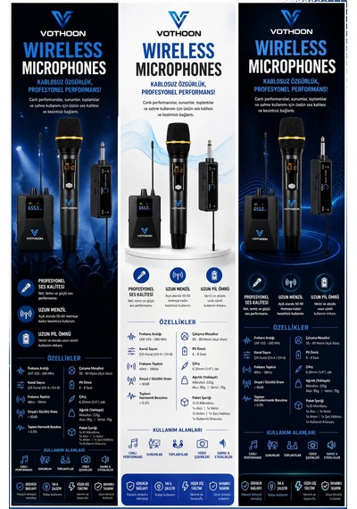 Wireless Mikrofon Sistemi Uhf Kablosuz El Mikrofonu Profesyonel Ses Performansı 50 Mt Menzil
