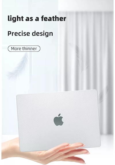 Arabulalaca Apple Uyumlu MacBook Air 13 A1932 Koruma Karbon Desenli Kılıf Beyaz