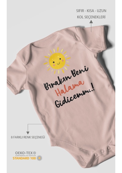 Bırakın Beni Halama Gidicemm Baskılı Bebek Zıbını Çıtçıtlı Body %100 Pamuk Kısa Kol Pastel Pembe