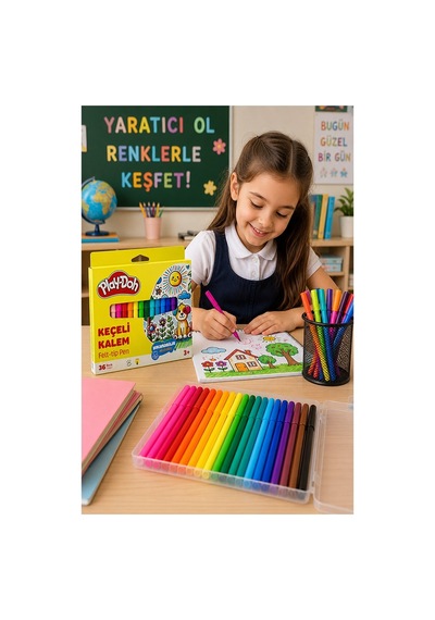 Keçeli Kalem 36 Renk 1 Paket Play-doh 36 Lı Keçeli Kalem Canlı Renkler Yıkanabilir Kaliteli Okul Öğrenci