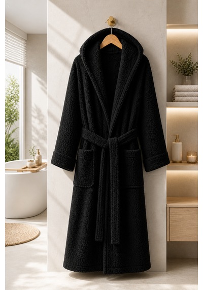Blackeye Siyah Unisex %100 Pamuk Kapşonlu Bornoz