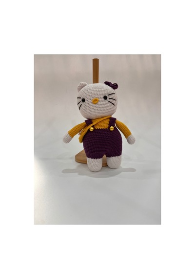 El Yapımı Amigurumi Kedi Örgü Oyuncak Bebek Tığ İşi 24 Cm Sevimli Hediye Mor