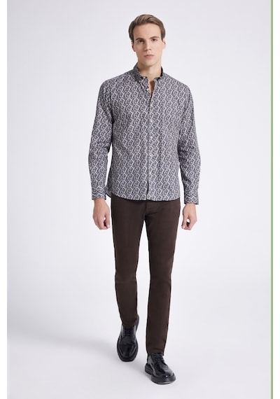 D's Damat Slim Fit Vizon Baskılı %100 Pamuk Gömlek 9EC022102259M Vizon