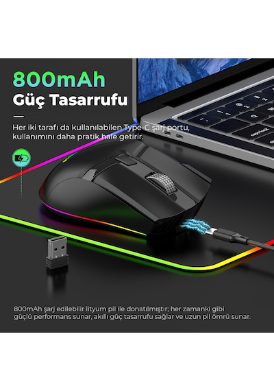Mkespn W13 Dual Mode Gaming Mouse 10000 Dpı 10 Tuş 1000hz Rgb - Siyah