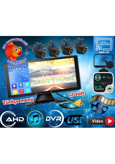 Balık Gözü 4 Adet Ahd 720p 170'' Kamera Ve Dokunmatik 10.36'' Video Müzik Dvr Ekran 12 V 256 Gb