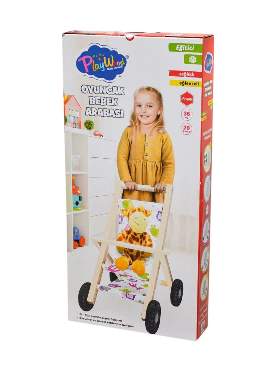 Ony-386 Ahşap Oyuncak Bebek Arabası -onyıl Beyaz