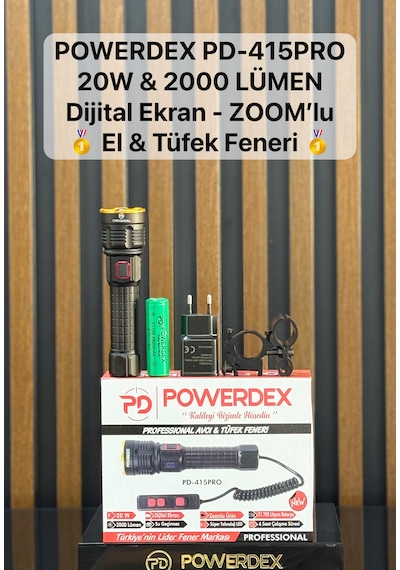 Powerdex Pd-415 Pro 20w-2000 Lümen Dijital Ekran-zoom'lu Profesyönel Avcı El-tufeg Feneri Siyah