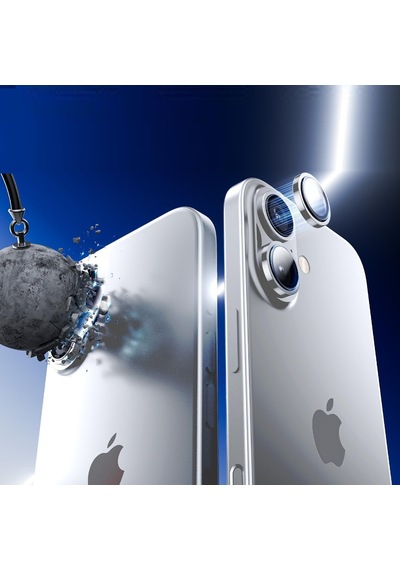 İphone 16 Ve İphone 16 Plus Uyumlu Kamera Camı Lens Koruyucu Halka Set - Gümüş Renk Diğer